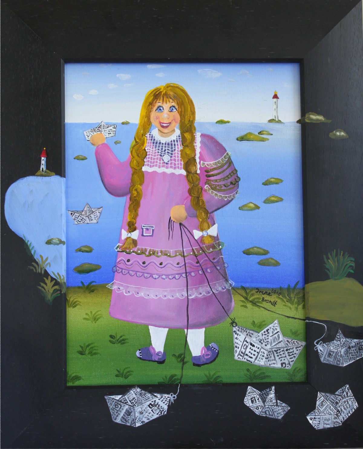 girl with paper boats