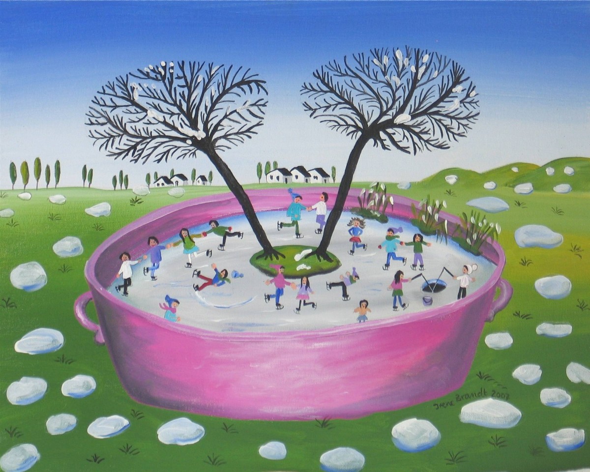 fun in the bowl, ice in the bowl, trees, children 