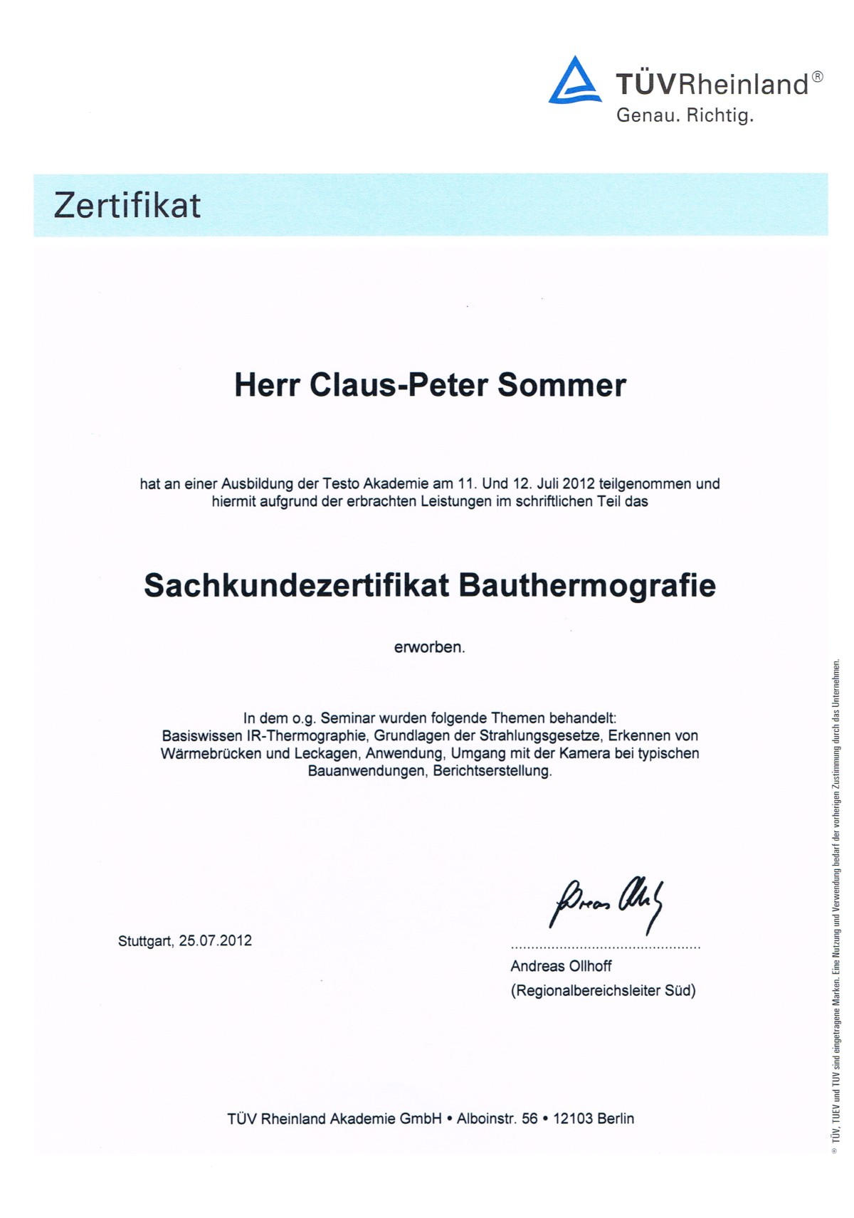 TÜV-Zertifikat Bauthermografie