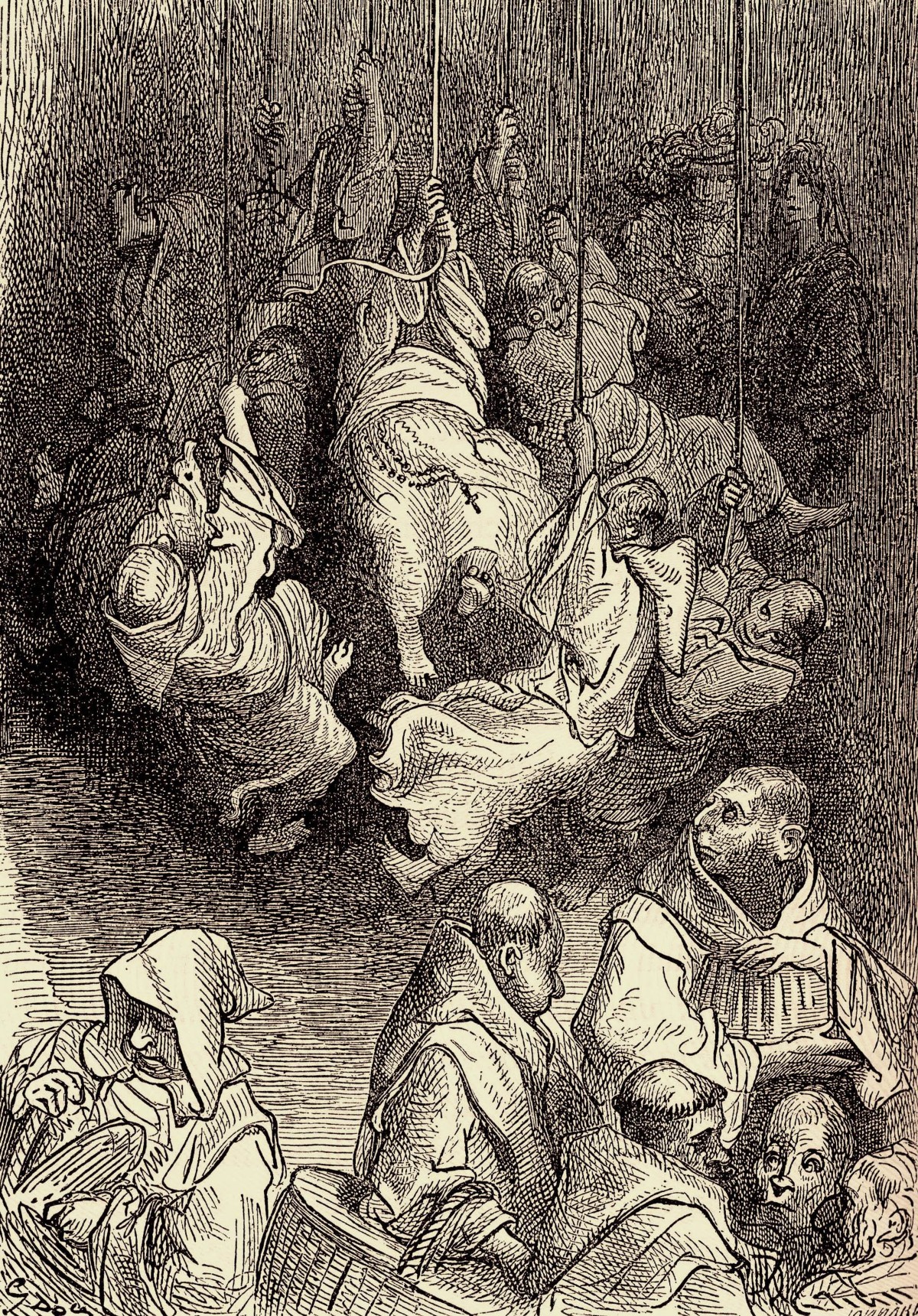 So schildert Rabelais das Glockenläuten der Mönche, Zeichnung: Gustave Doré (1832-1883).