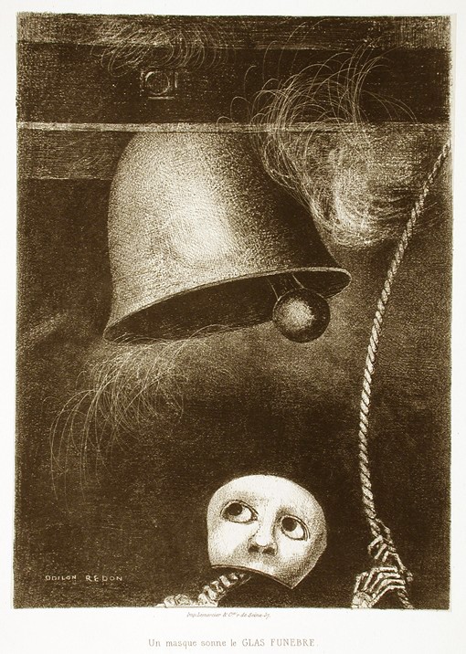 Die Maske des Todes läutet die Glocke. Odilon Redon interpretiert im Jahre 1882 Gedichte von Edgar Allan Poe mit poetischer Malerei.