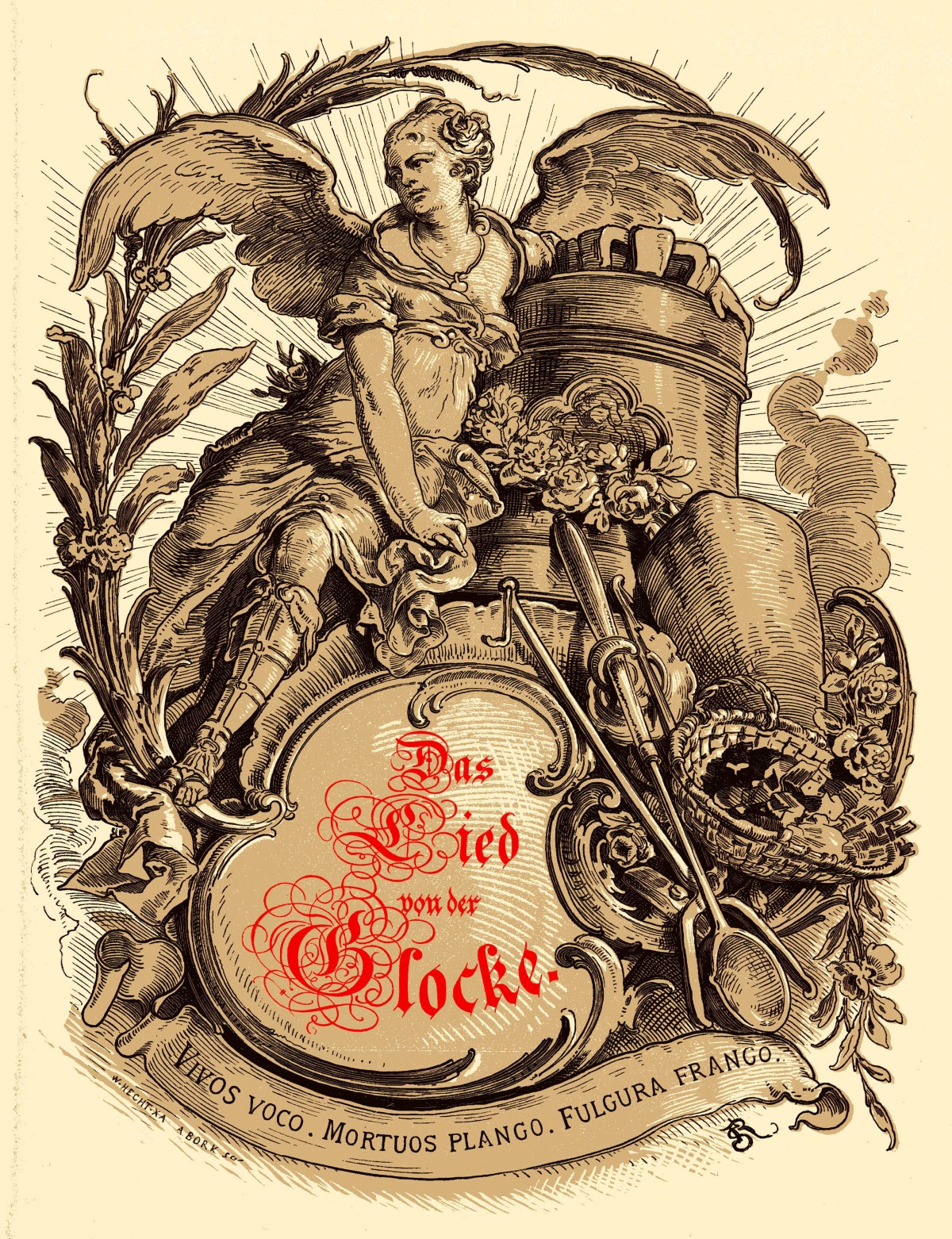 Ein Engel läutet „Das Lied von der Glocke“ ein. Kunstverlag, München um 1884.