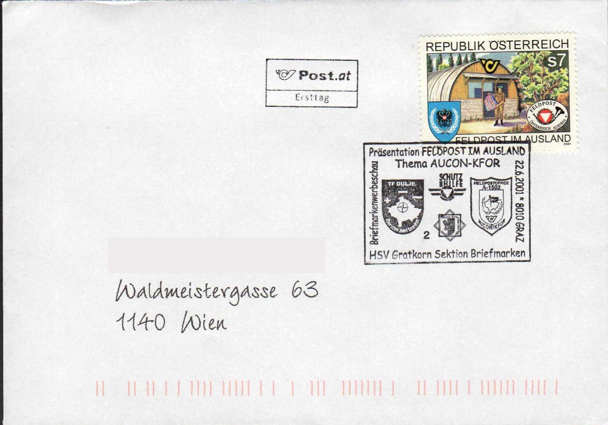 Präsentation der Sondermarke „ Feldpost im Ausland " 8010 Graz 22.6.2001 UZ 1-3