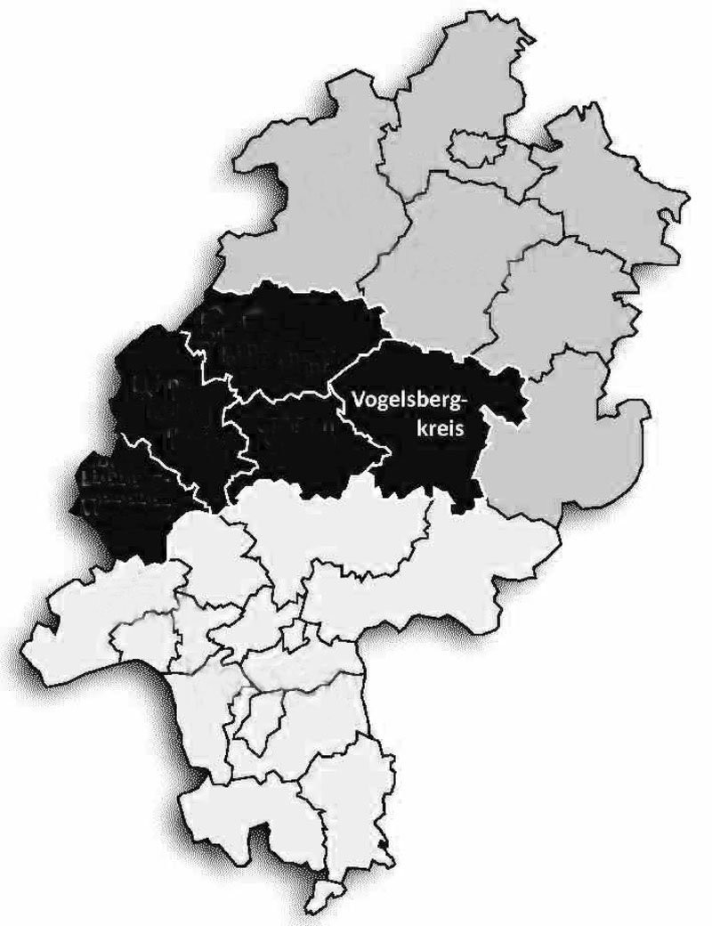 Umrisskarte Hessen mit Mittelhessen