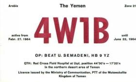 QSL-Karte von Beat Semadeni HB9YZ für seinen Aufenthalt im Jemen 1964