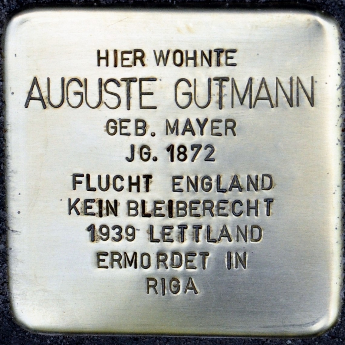 Stolperstein von: Auguste Gutmann