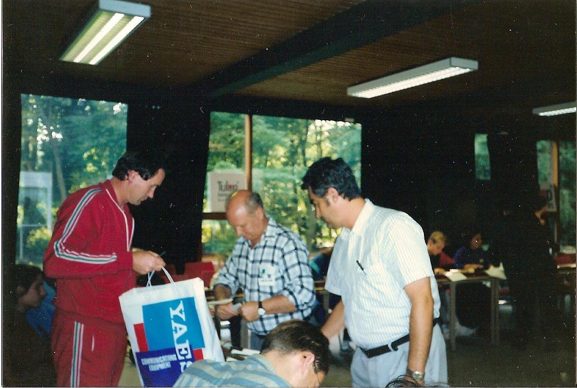 IAR Region 1 championship 1991. From left to right: Jan HA3NS, Fritz HB9RE and  Gheorge YO3FU