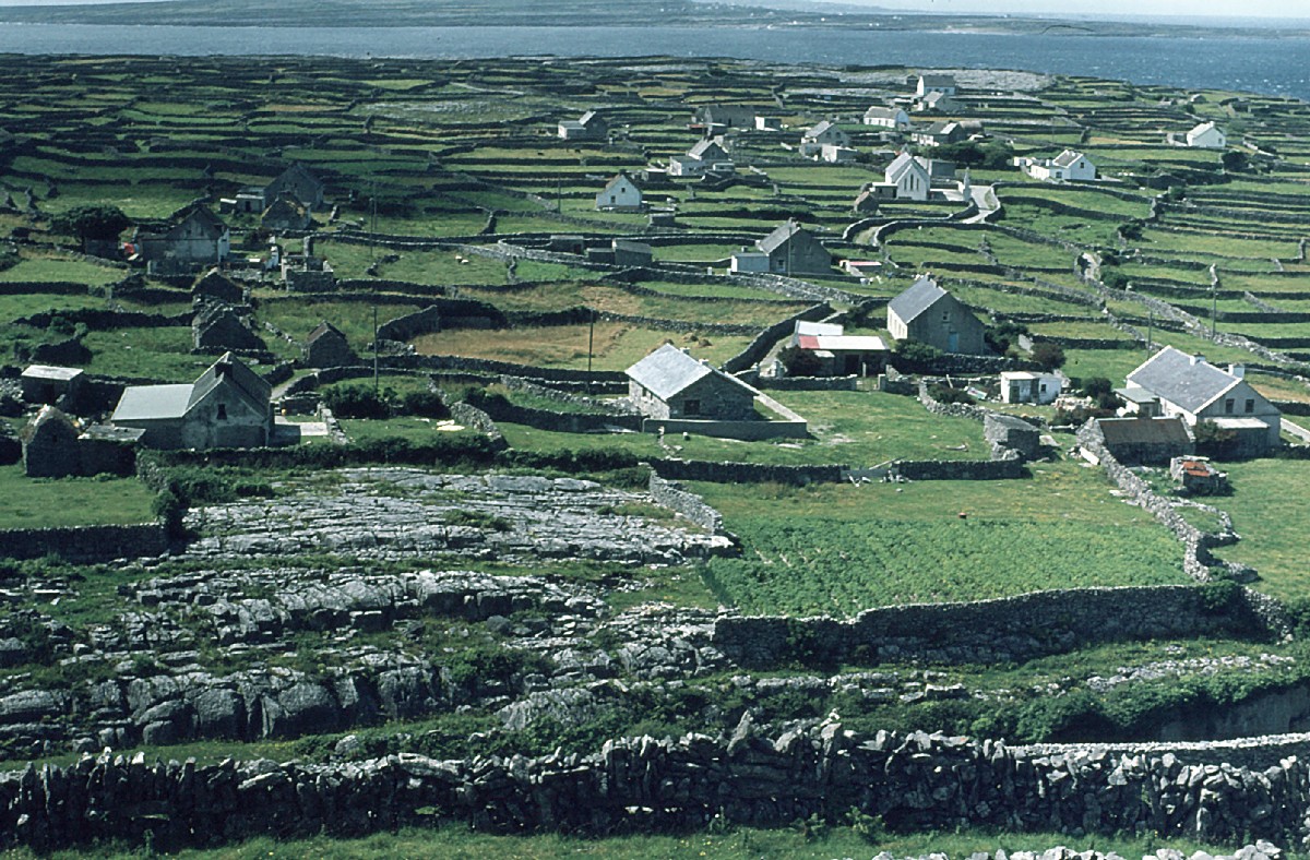 Inisheer, Aran Islands, Dorf mit Felsen und Mauern