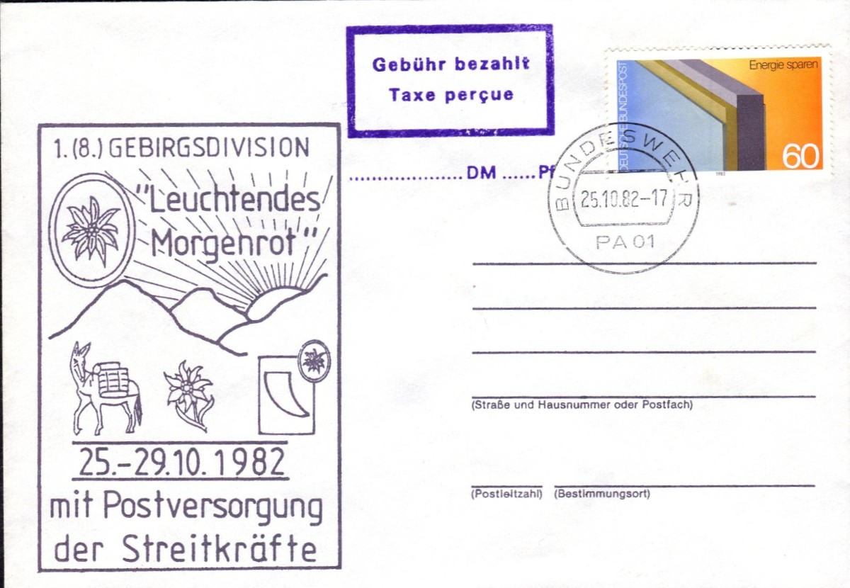 Gefälligkeitsabstempelungen vom 25.10.1982 vom Bundeswehrstempel BA 01
