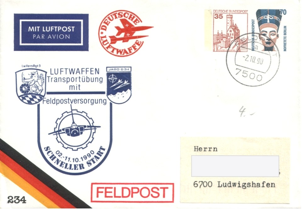 Brief mit eingedruckter Marke 70 + 35 Pf Novretete Berlin und Schloss Lichtenstein