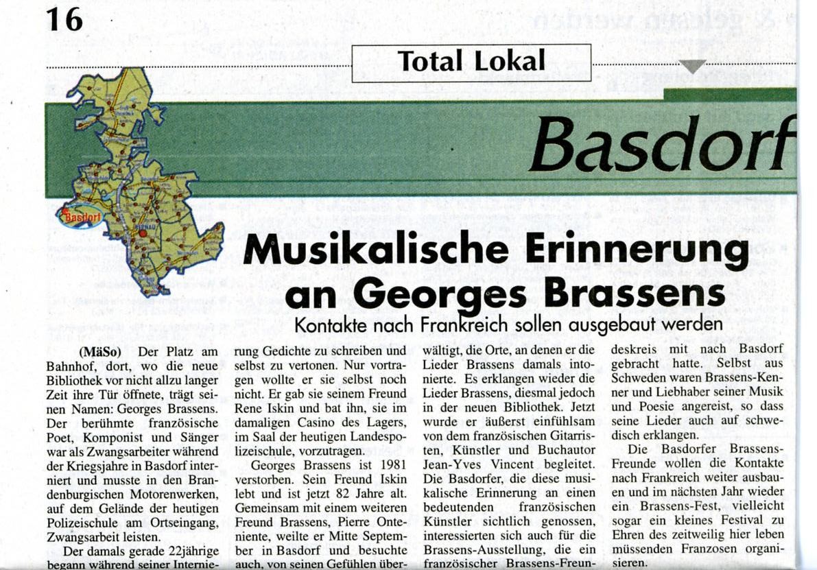 Presseberichte Chanson Festival Brassens  Basdorf