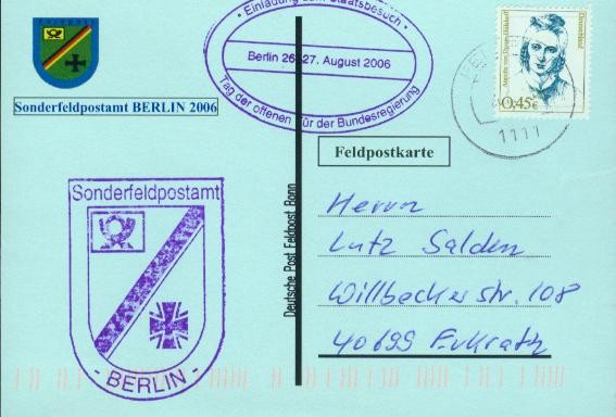 Motiv: Feldpostamt Berlin 2006, Beschrift- ung "Deutsche Post Feldpost Bonn"