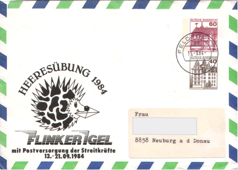 Brief mit eingedruckter Marke 60 + 40 Pf Schloss Rheydt und Schloss Wolfsburg