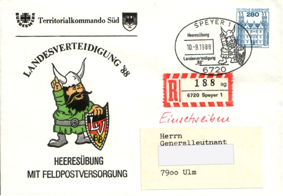 Brief mit eingedruckter Marke 280 Pf Schloss Ahrensburg