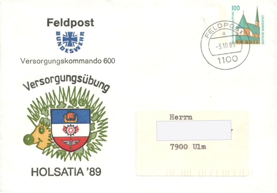 Brief mit eingedruckter Marke 100 Pf  Wallfahrtskapelle Altötting
