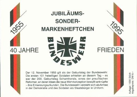 Jubiläums - Sondermarkenheftchen "40 Jahre Bundeswehr" Auflage 1000 nummerierte Exemplare