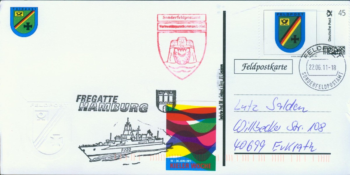 Rückseite: "Deutsche Post DHL Feldpost Bonn, ASt Kenzingen"