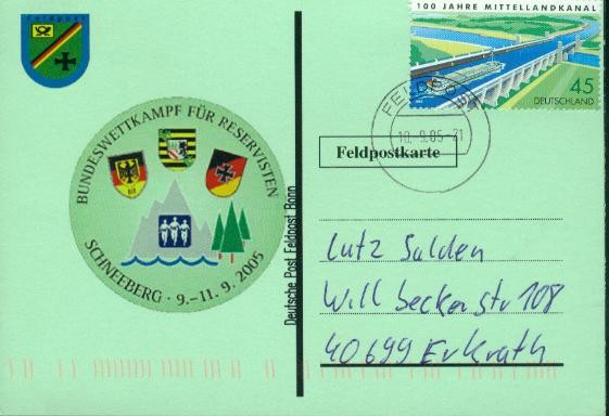 Motiv: Bundeswettkampf der Reservisten Schnee-berg, Beschriftung "Deutsche Post Feldpost Bonn"