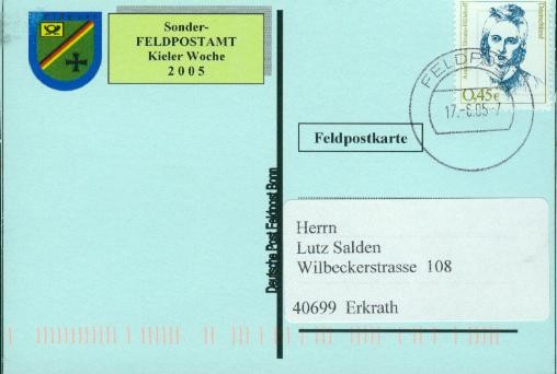 Motiv: Kieler Woche 2005, Kleineres Format Beschriftung "Deutsche Post Feldpost Bonn"