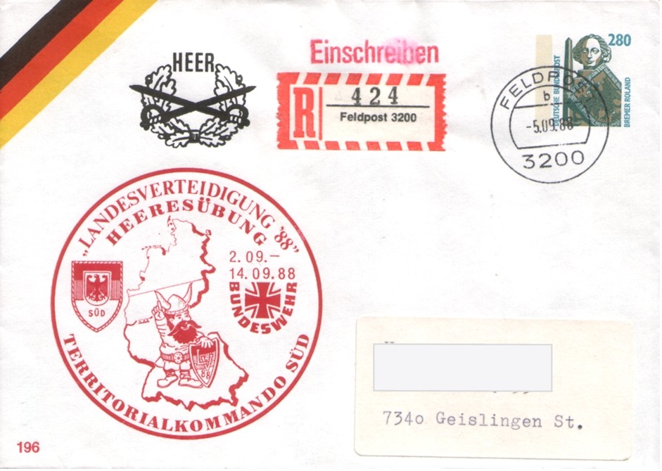 Brief mit eingedruckter Marke 280 Pf Bremer Roland