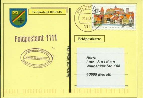Motiv: Feldpostamt Berlin 2004 großes Feldpostwappen und Beschriftung "Deutsche Post Feldpost Bonn"