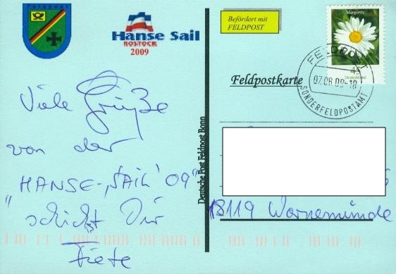 Motiv: Hanse Sail 2009, Beschriftung "Deutsche Post  - Feldpost Bonn"