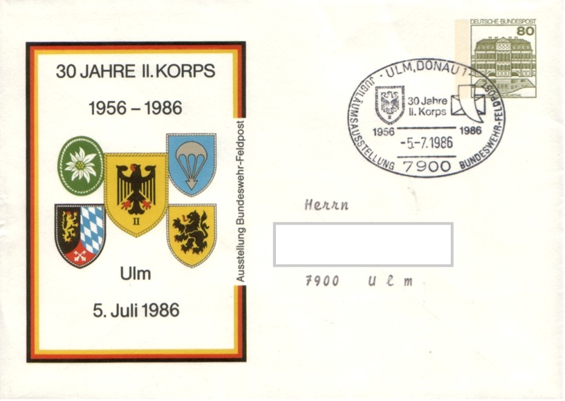 30 Jahre II. Korps 1956 -1986 Ulm 5. Junli 1986, Ausstellung Bundeswehr - Feldpost