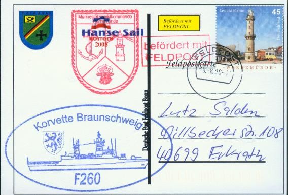Motiv: Hanse Sail, Beschriftung "Deutsche Post Feldpost Bonn"